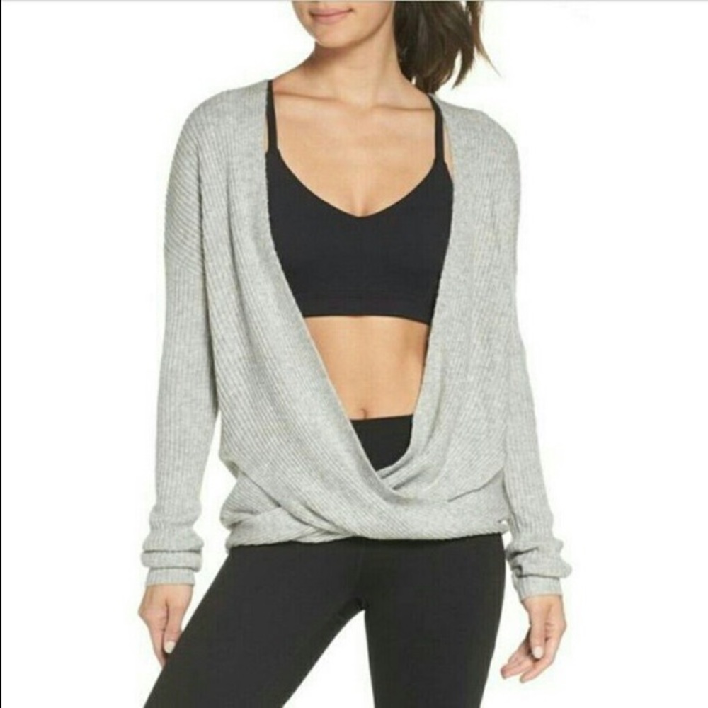 Zella heather grey ribbed wrap sweater medium